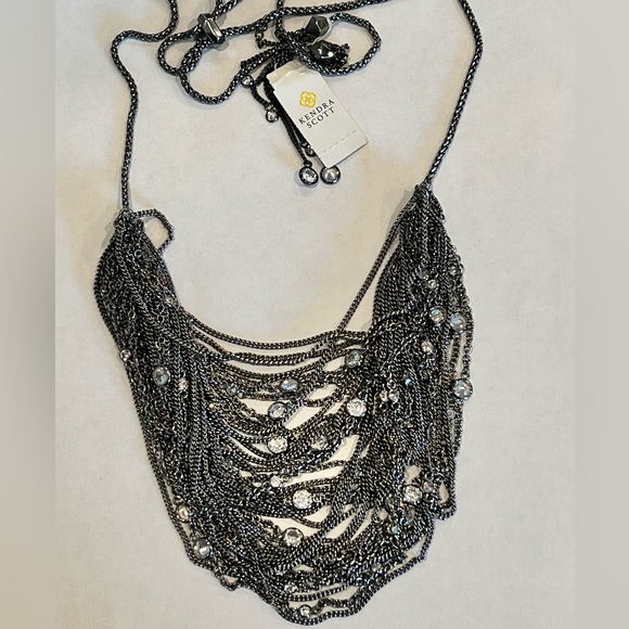 NWT Rare & Retired Kendra Scott Anastasia Bib Statement Necklace Hematite & CZ’s - Picture 3 of 17